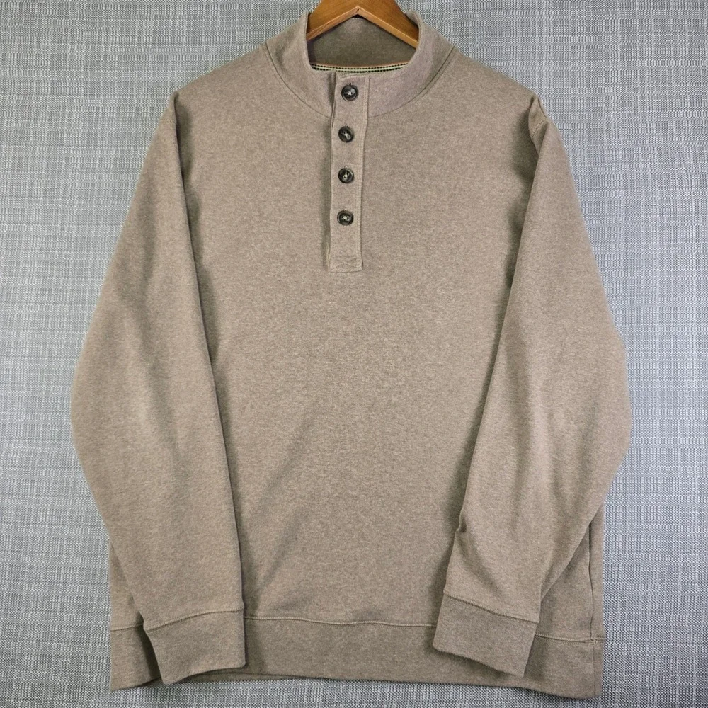 The Normal Brand 4‑Button Mock Neck Pullover Men's XL Brown Bear Logo Rugged